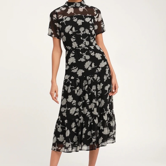 Lulus Floral Dressed Up Black Floral Print Midi Dress - Picture 1 of 9